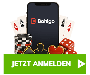 Bahigo App auf Smartphone mit Ass Spielkarten Würfeln und Jetons