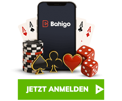 Bahigo App auf Smartphone mit Spielkarten Würfeln und Jetons